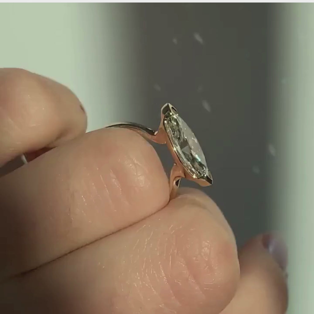 Marquise East West Moissanite Engagement Ring V Prong Wedding Ring