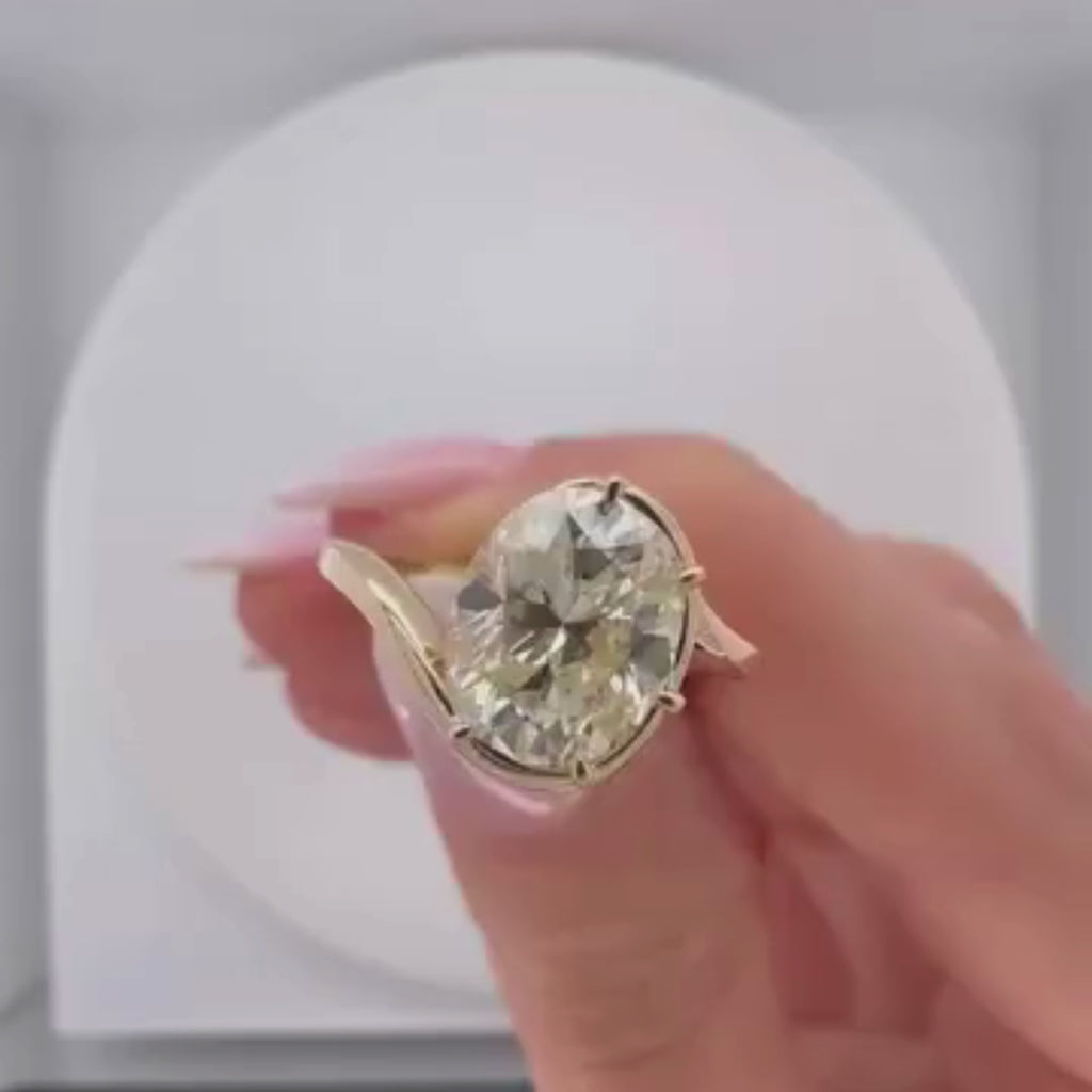 Half Bezel Set Oval Cut Moissanite Engagement Ring Curve Band Solitaire Ring Wedding Ring Anniversary Rings For Women