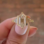 Half Bezel Hexagon Lab Grown Vintage Engagement Ring Art deco Gold Wedding Nature Inspired Rings Anniversary Ring
