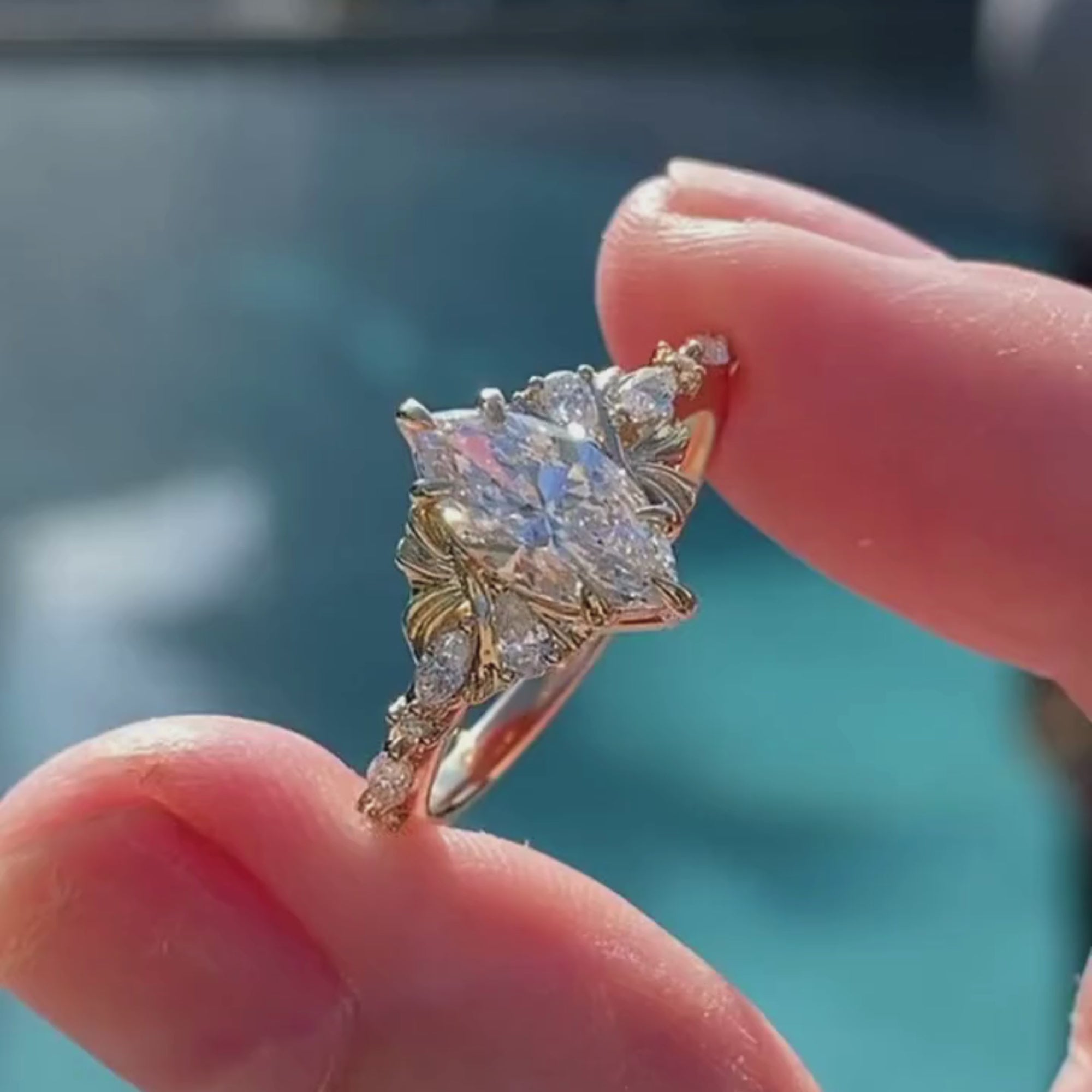 Marquise Cut Moissanite Engagement Ring Art deco Wedding Ring