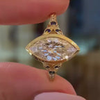 Art Deco Bezel Set Marquise Lab Grown Engagement Ring Vintage Gold Wedding Ring