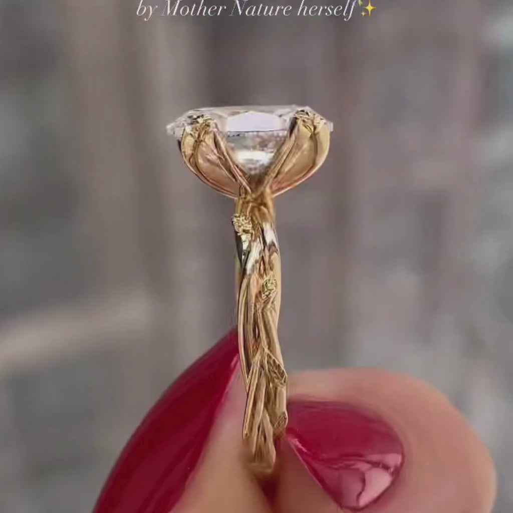 Oval Moissanite Engagement Ring Vintage Gold Lab Grown Wedding Ring Anniversary Ring