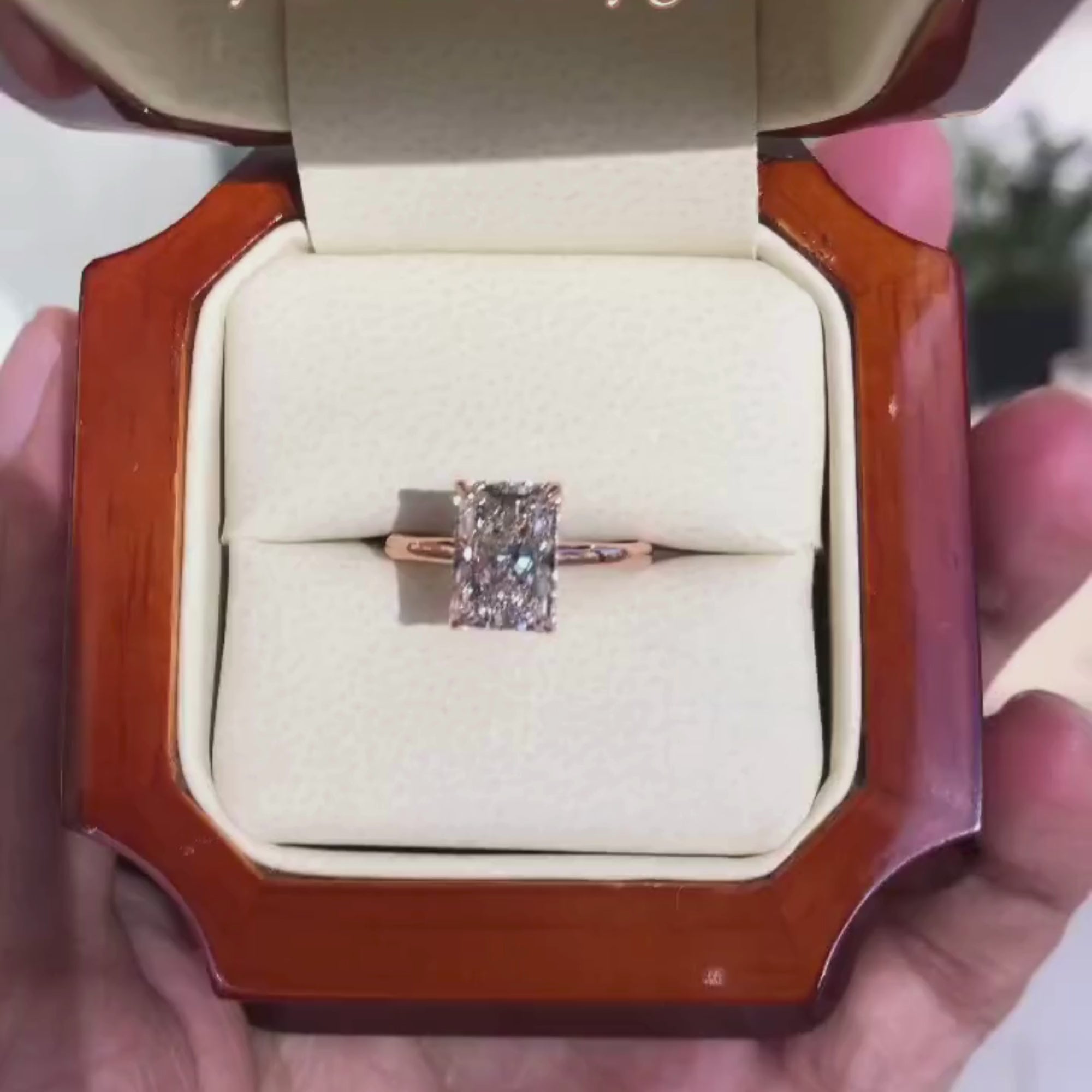 Radiant Cut Lab Grown Diamond Solitaire Engagement Ring in Rose Gold