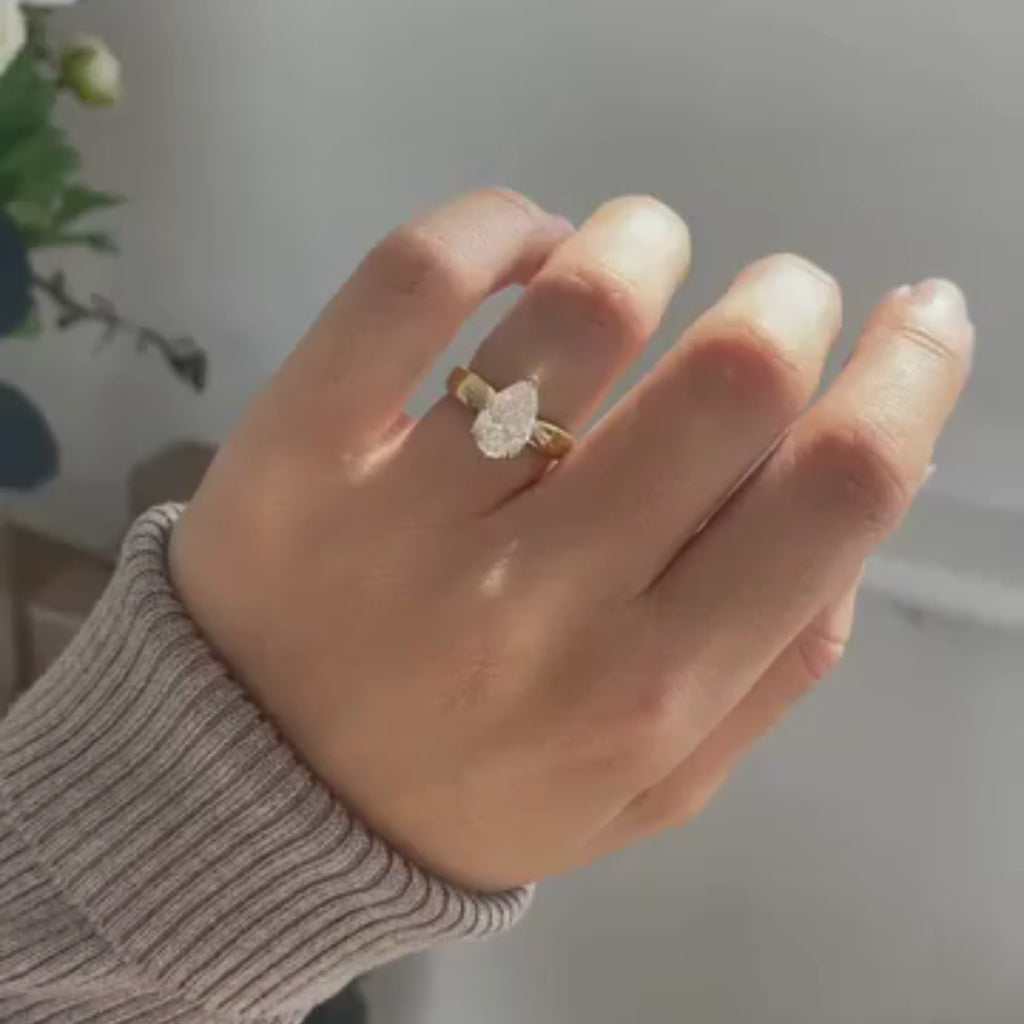 Pear Lab Grown Engagement Ring Tulip Set Solid Gold Wedding Ring Teardrop Anniversary Ring For Women Promise Ring Gift For Her