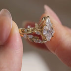 Artdeco Kite Moissanite Engagement Ring Set Vintage  Bridal Wedding Anniversary Set