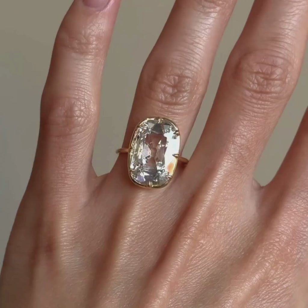 Old Mine Elongated Cushion Lab Grown Engagement Ring Bezel Set Gold Wedding Ring