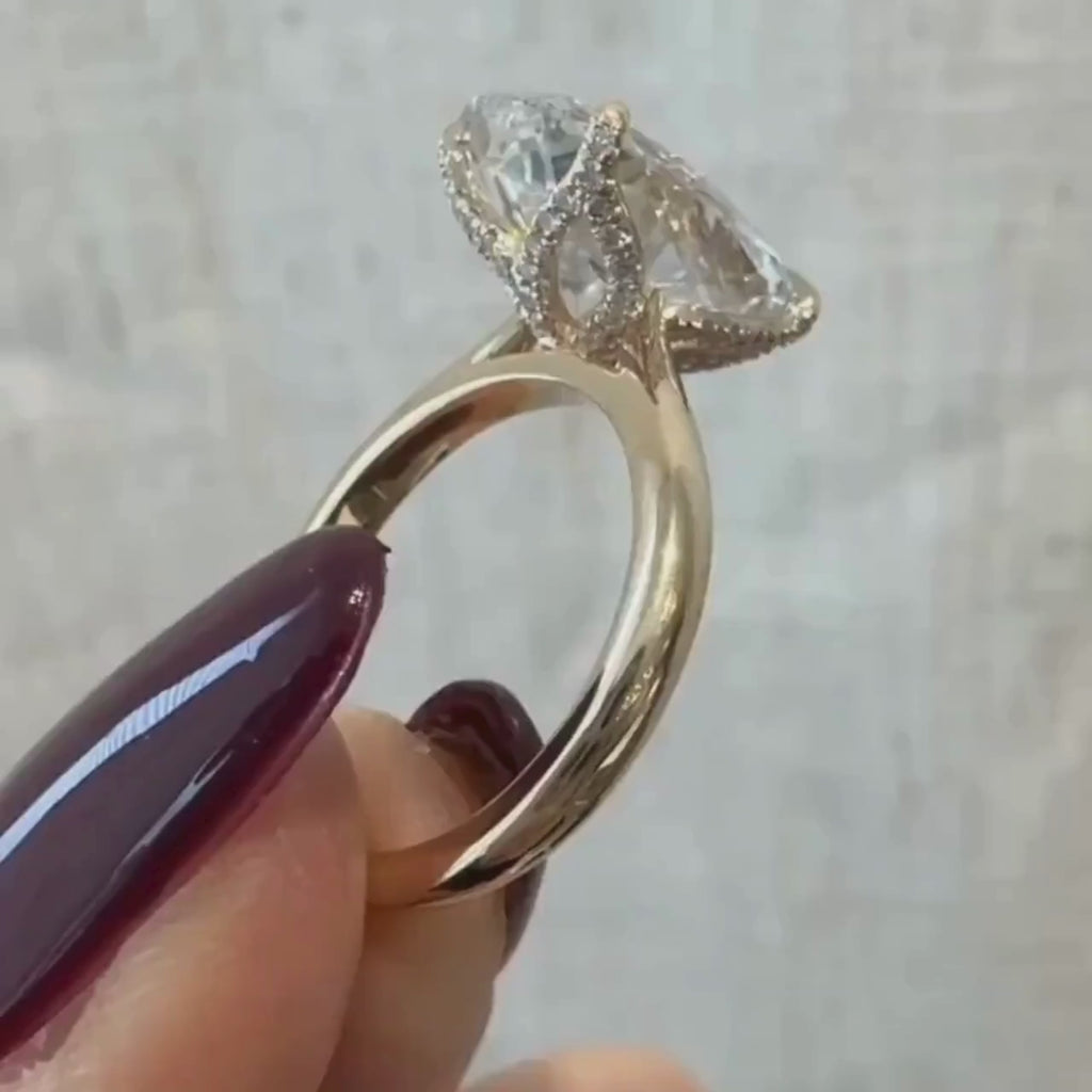 Oval Cut Lab Grown Engagement Ring Tulip Set Hidden Halo Ring Wedding Rings For Women Solitaire Ring Anniversary