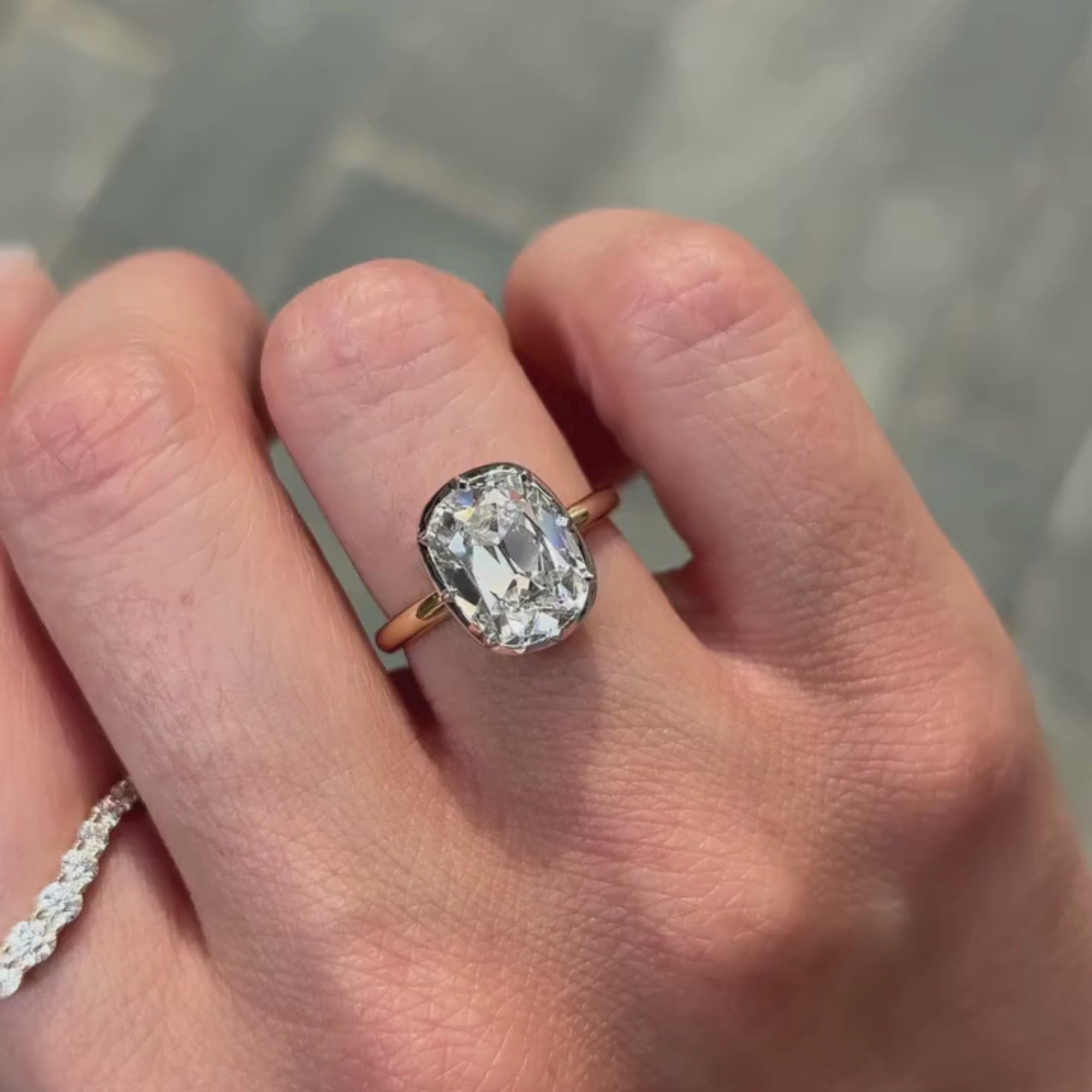 Bezel Set Old Mine Elongated Cushion Lab Grown Engagement Ring Antique Diamond Vintage Wedding Ring Unique Anniversary Ring