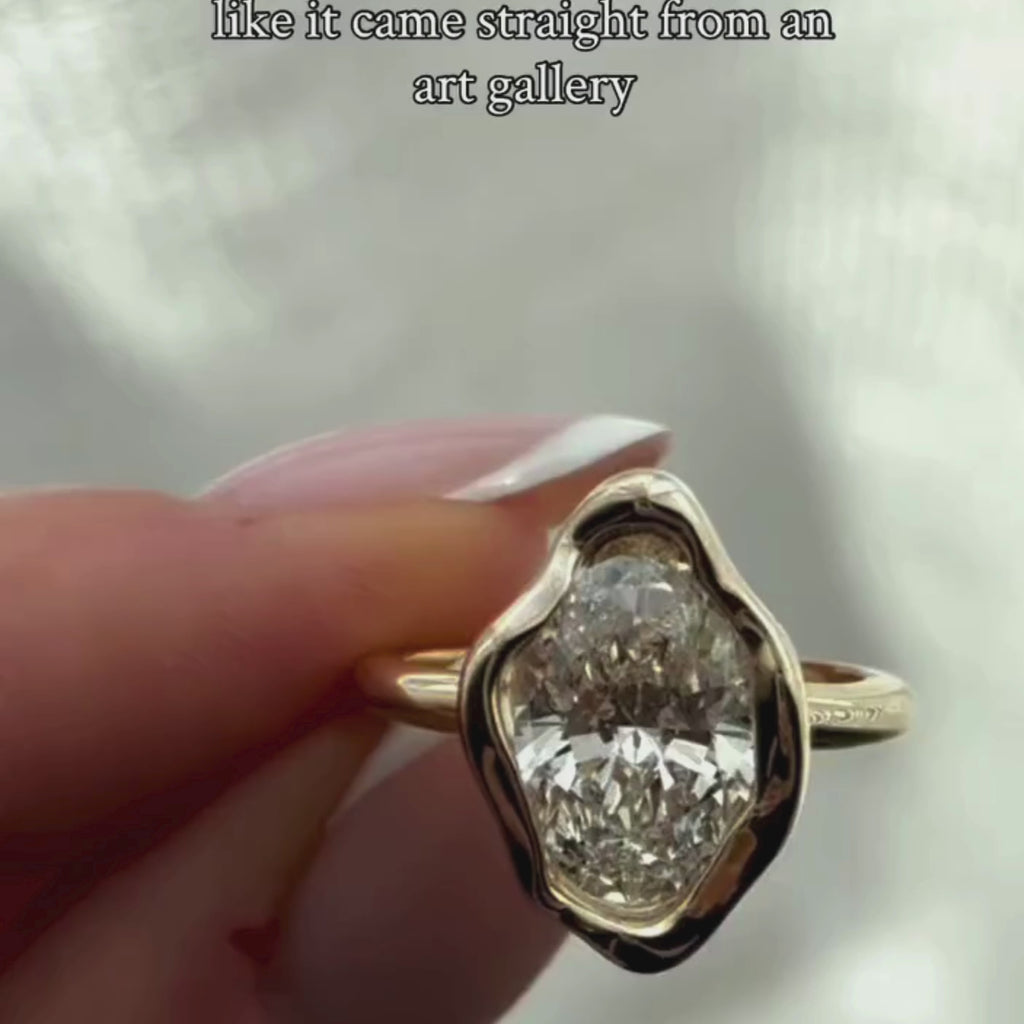 Half Bezel Set Oval Lab Grown Vintage Engagement Ring  Wedding Antique Ring Unique Anniversary Rings For Women