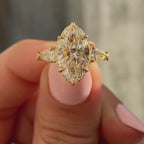 Marquise Lab Three Stone Moissanite Engagement Ring Vintage Inspired Wedding Ring