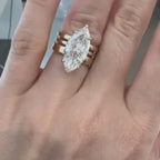 Marquise Cut Lab Grown Engagement Ring Trio Band Solitaire Ring Solid Gold Wedding Ring Anniversary Ring  For Women