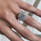 Round Cut Moissanite Ring Round Double Halo Engagement Ring Tulip Set Twisted Band Ring White Gold Wedding Ring  Anniversary Ring