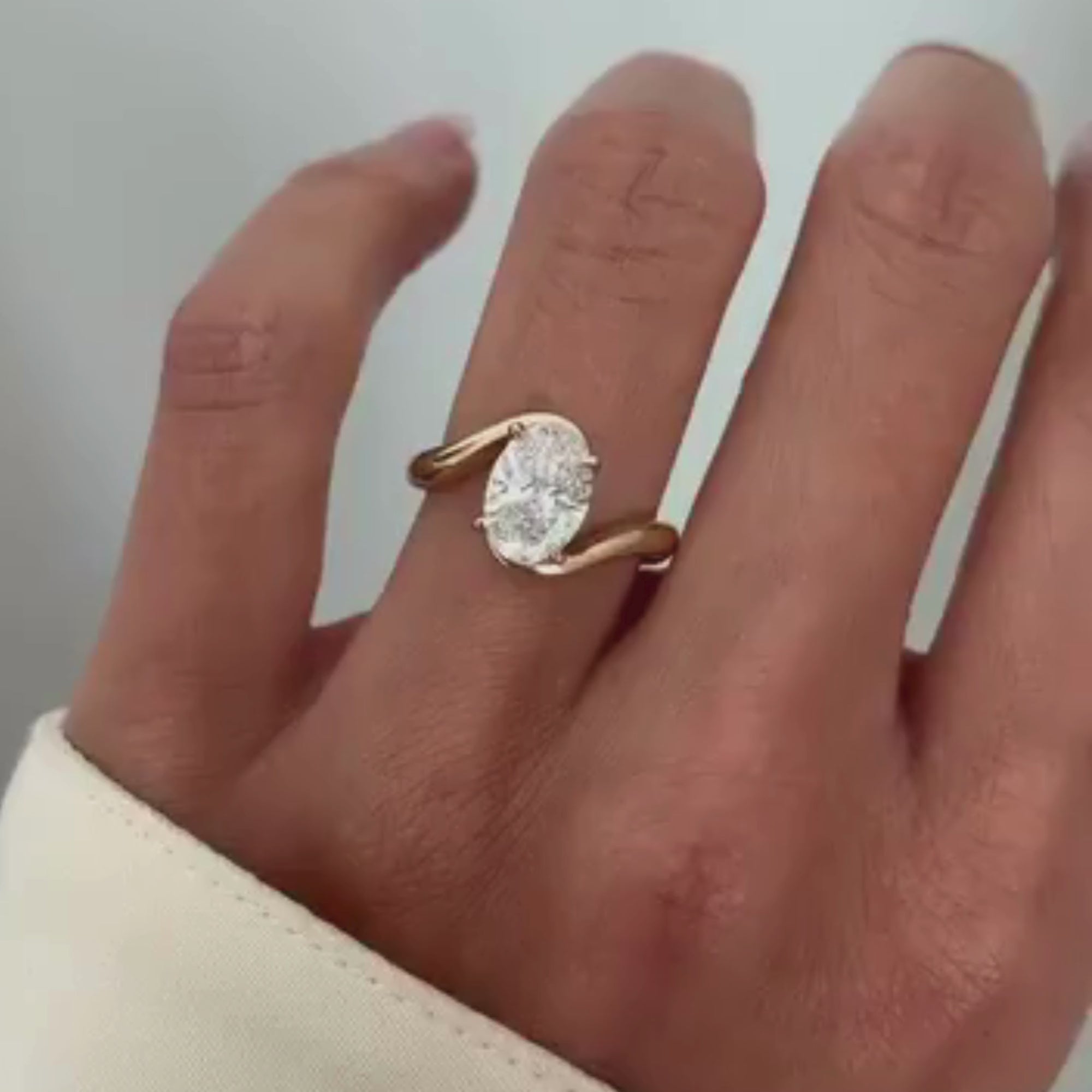 Oval Cut Lab Grown Engagement Ring Bypass Solitaire Wedding Ring