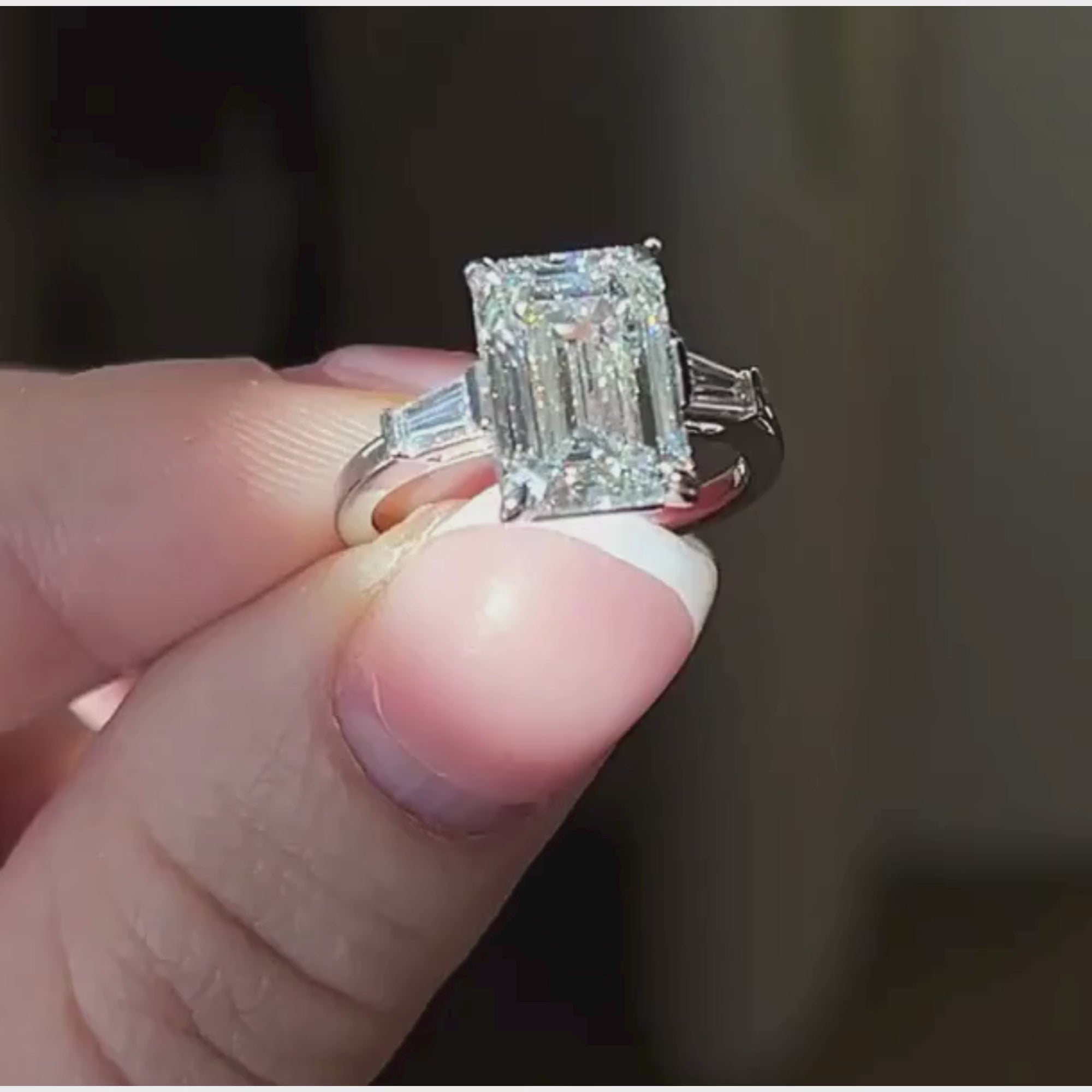 Emerald Three Stone Moissanite Engagement Ring Past Present Future Wedding Ring