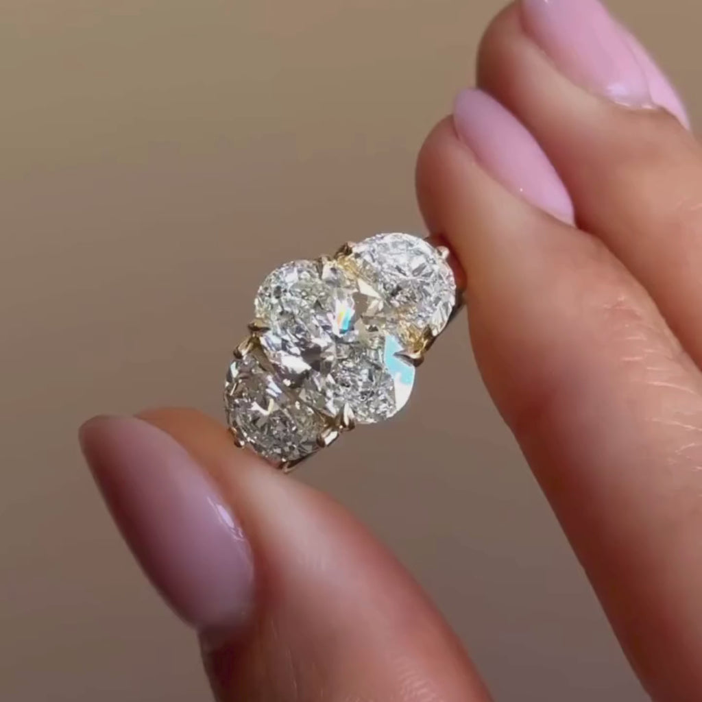 Three Stone Oval Cut Moissanite Engagement Ring Solid Gold Wedding Ring Past Present Future Ring Anniversary Ring Promise Ring