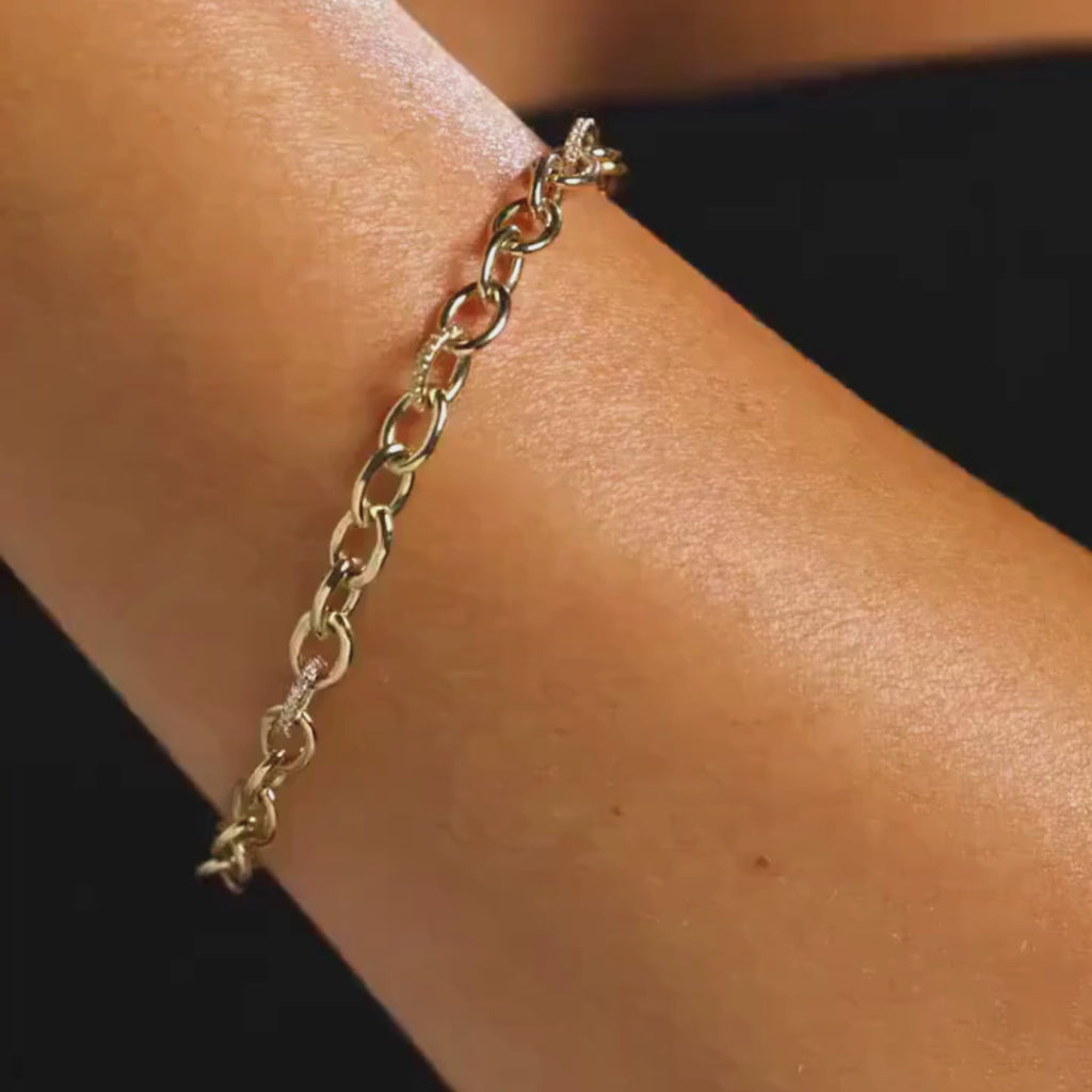 0.56 TCW Round Moissanite Diamond Gold Link Bracelet Minimalist Jewelry