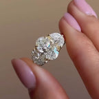 Three Stone Oval Cut Lab Grown Engagement Ring Solid Gold Wedding Ring Past Present Future Ring Anniversary Ring Promise Ring