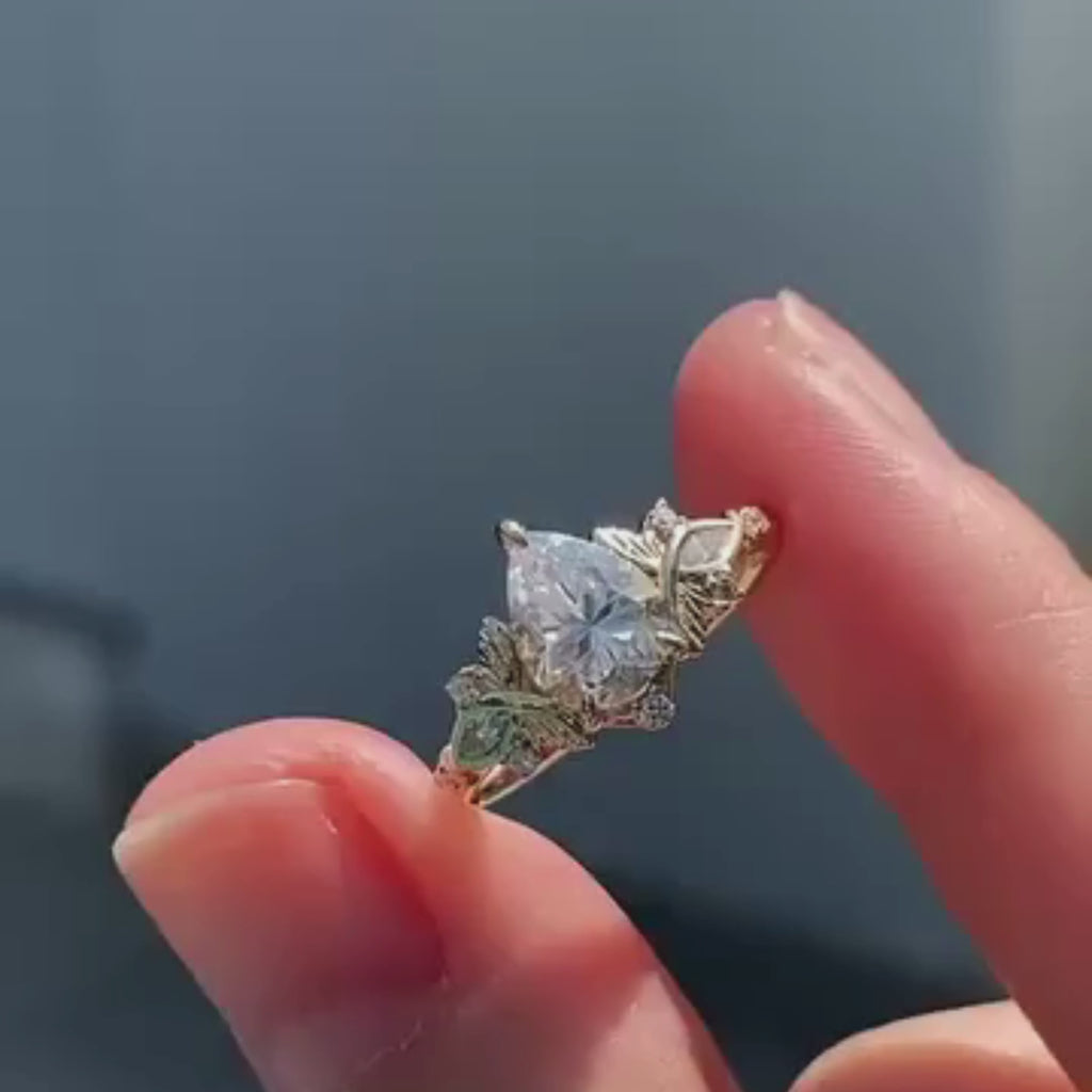 Pear Cut Moissanite Engagement Ring Art Deco Gold Wedding Ring