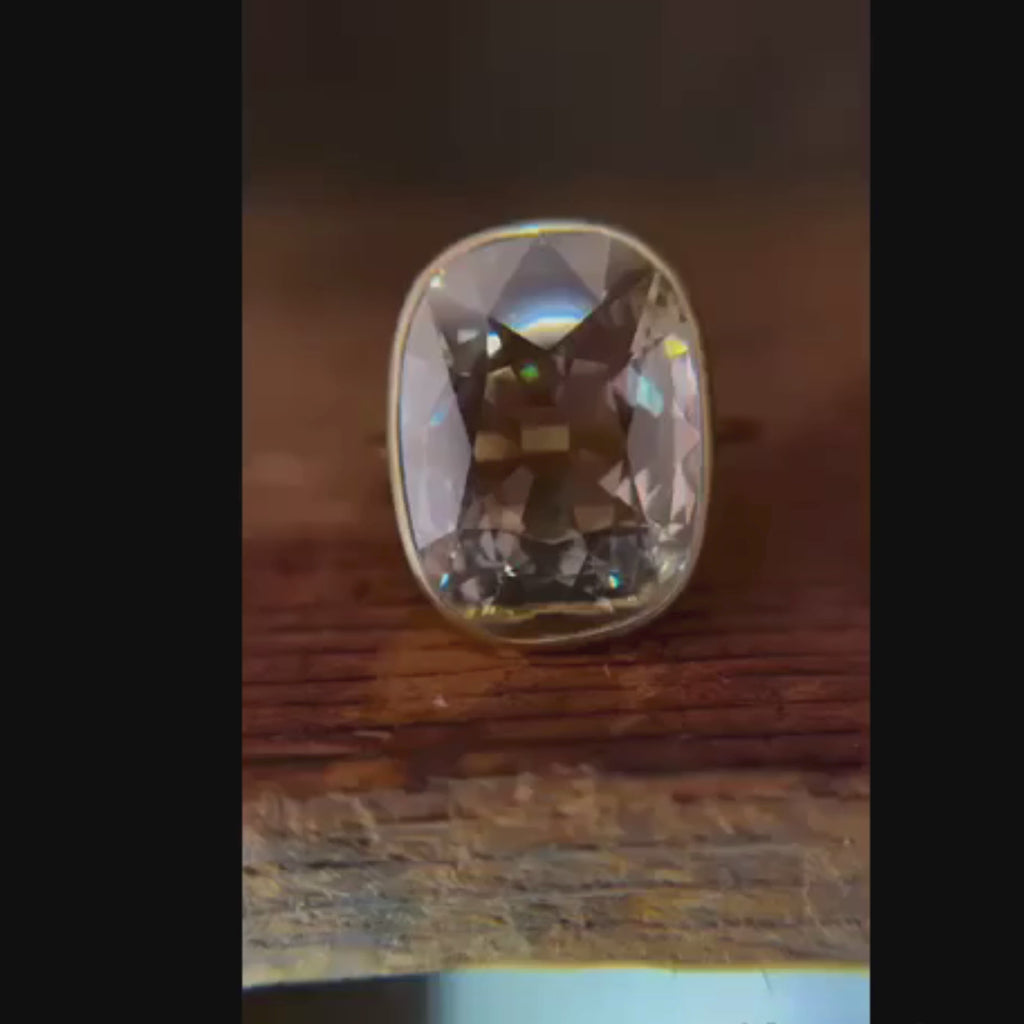 Old Mine Brown Elongated Cushion Engagement Ring Bezel Set Lab Grown Vintage Ring Wedding Ring Anniversary Ring