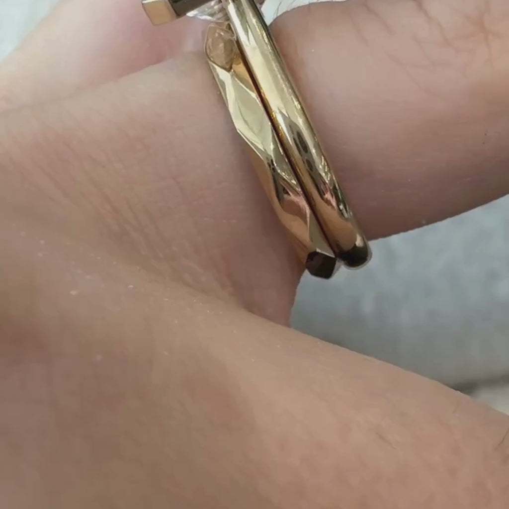 Bezel Set Emerald Cut Lab Grown Engagement Ring Set Gold Bridal Set Solitaire Ring With Matching Band Wedding Ring Set For Women