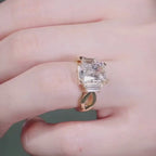 Radiant Lab Grown Engagement Ring Three Stone Gold Wedding Ring