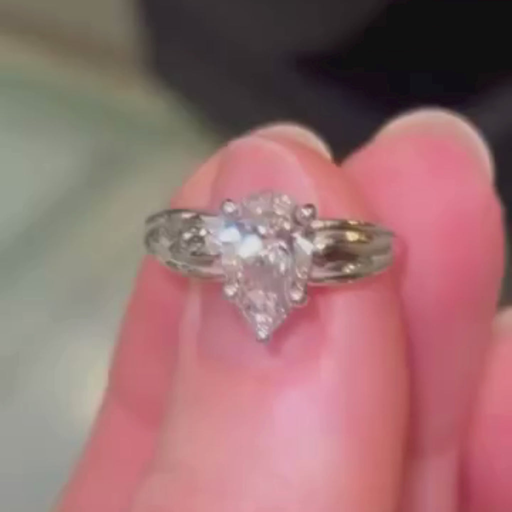 Pear Cut Lab Grown Engagement Ring White Gold Solitaire Wedding Ring