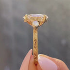 Vintage Three Stone Oval Lab Grown Engagement Ring Art Deco Gold Wedding Ring