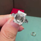 Emerald Cut Lab Grown Engagement Ring Three Stone Gold Wedding Ring