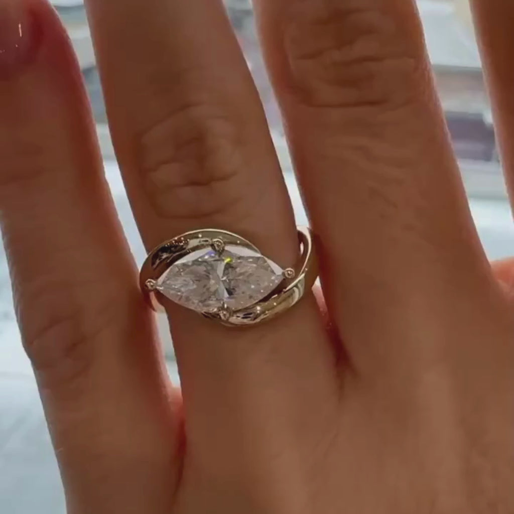 East West Marquise Cut Lab Grown Engagement Ring Solid Gold Solitaire Ring Wedding Ring Anniversary Rings For Women Promise Ring