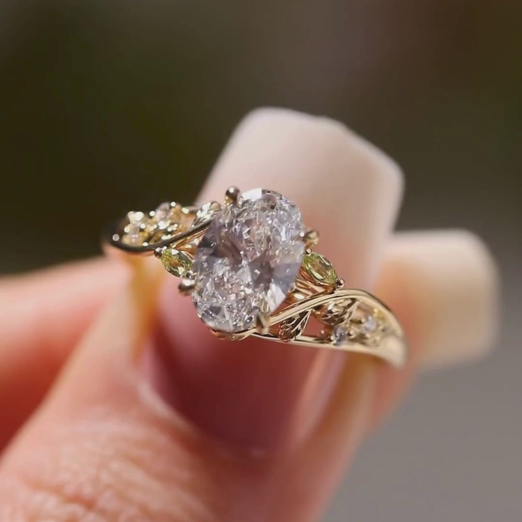 Vintage Oval Engagement Ring Oval Art Deco Moissanite Ring Solid Gold Nature Inspired Ring Wedding Rings For Women Anniversary Ring
