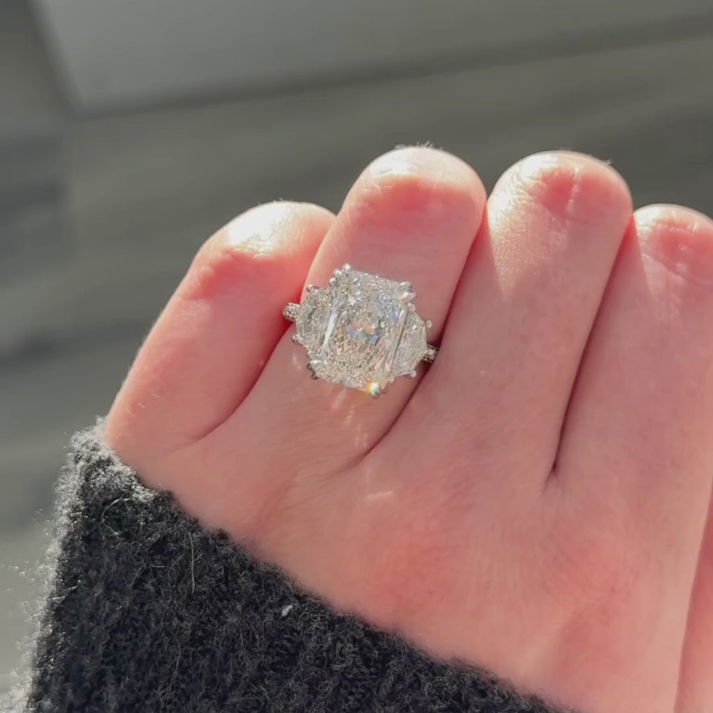 Radiant Three Stone Lab Grown Engagement Ring Past Preset Future Wedding Ring