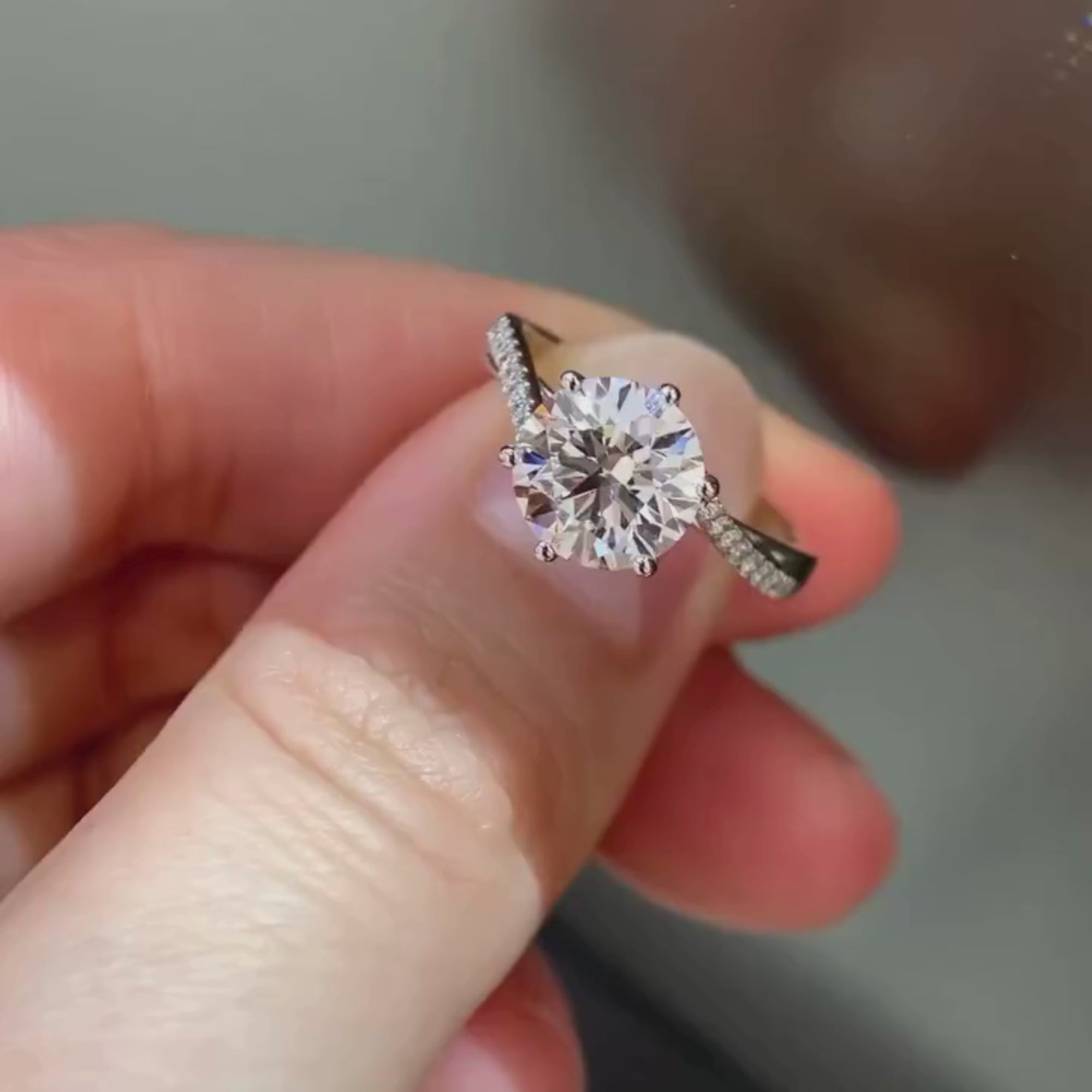 Round Cut Moissanite Engagement Ring Accent Gold Wedding Ring