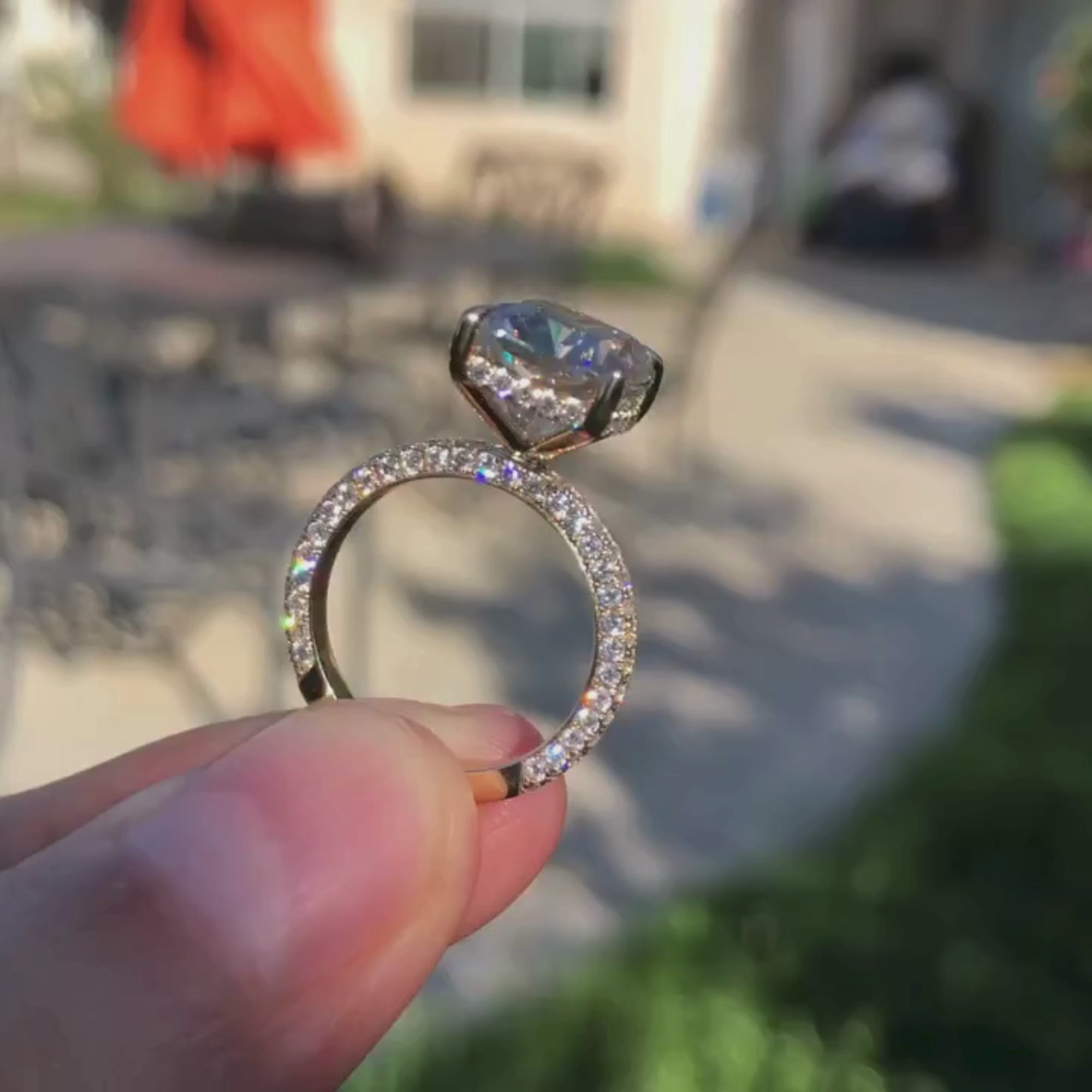Elongated Cushion Cut Moissanite Engagement Ring Hidden Halo Ring Solid Gold Wedding Ring Anniversary Ring Elongated Diamond Ring