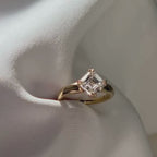 East West Asscher Cut Moissanite Engagement Ring Double Claw Prong Gold Solitaire Ring Horizontal Ring Wedding Ring Promise Ring