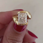 Organic Half bezel Radiant Moissanite Unique Engagement Ring Bypass Solid Gold Wedding Ring