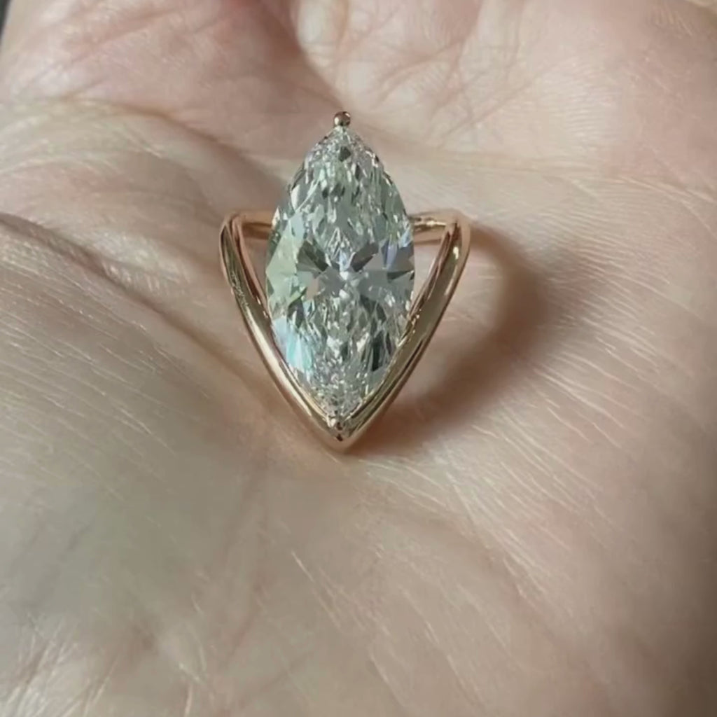 Marquise Cut Moissanite Engagement Ring Curve Band Gold Wedding Ring