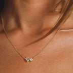 1.25 TCW Emerald and Pear Moissanite Toi Et Moi Gold Necklace, Two Stone Diamond Pendant