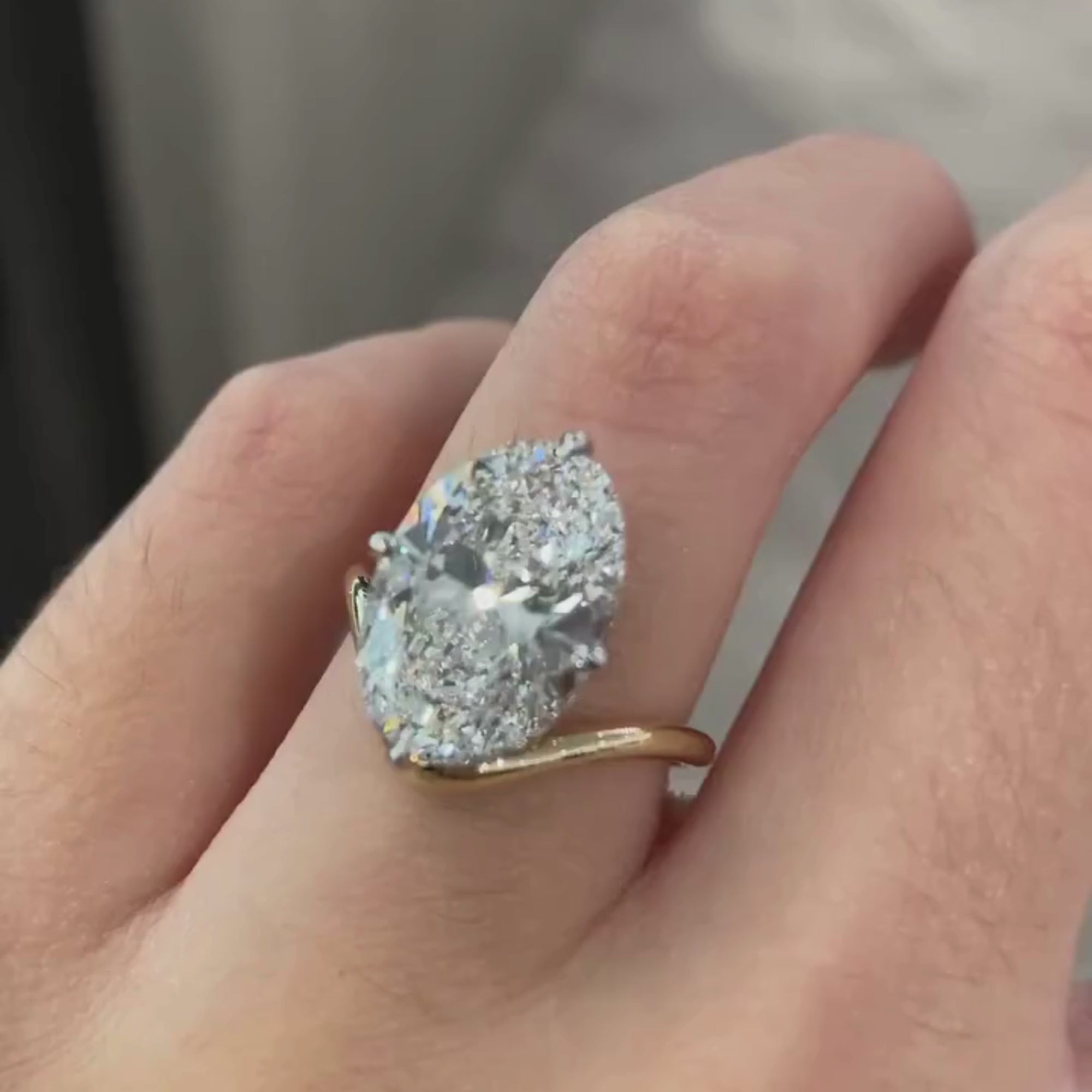 Oval Moissanite Diamond Engagement Ring Two Tone Gold Hidden Halo Bridal Ring