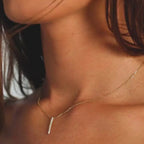 0.20 TCW Round Moissanite Diamond Gold Necklace, Dainty Vertical Pendant Jewelry Gift