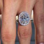 Oval Cut Moissanite Ring Oval Halo Set Engagement Ring  Solid White Gold Hidden Halo Ring Wedding Rings For Women Anniversary Ring