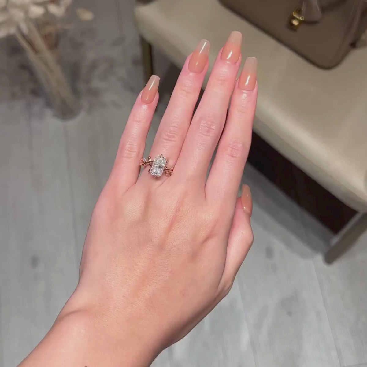 Art Deco Radiant Moissanite Engagement Ring Vintage Gold Wedding Ring Floral Set Anniversary Rings For Women Nature Inspired Ring