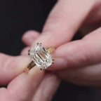 Criss Cut Lab Grown Engagement Ring Double Claw Prong Gold Wedding Ring