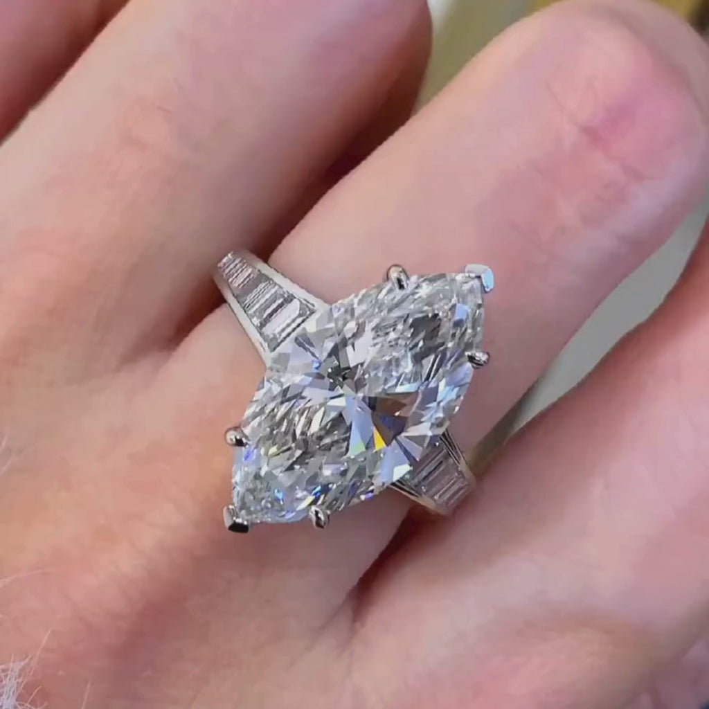 Marquise Lab Grown Engagement Ring Cannel Set Baguette Wedding Ring