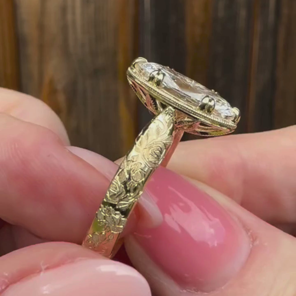Antique Oval Lab Grown Art Deco Engagement Ring Gold Vintage Wedding Anniversary Ring