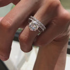 Round Lab Grown Engagement Ring Set Solitaire Ring With Matching Band Bridal Set  White Gold Wedding Ring Set Anniversary Ring Set