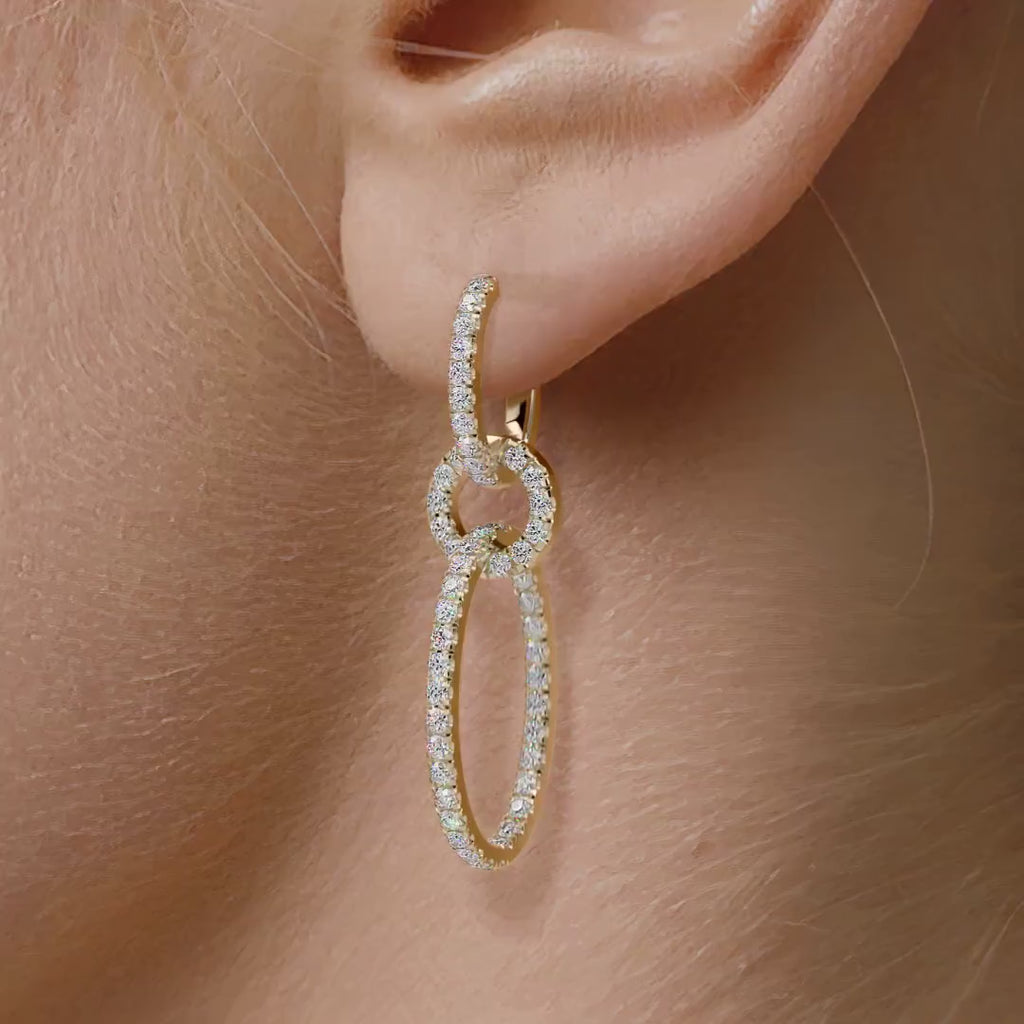 1.10 TCW Round Cut Moissanite Diamond Drop Earrings Modern Link Dangles