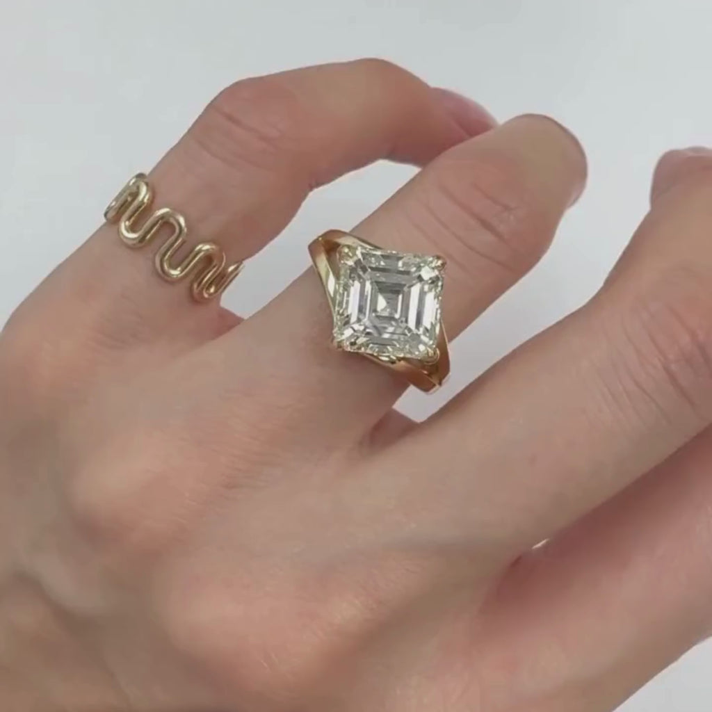 Asscher Cut Lab Grown Engagement Ring Split Shank Gold Unique Ring