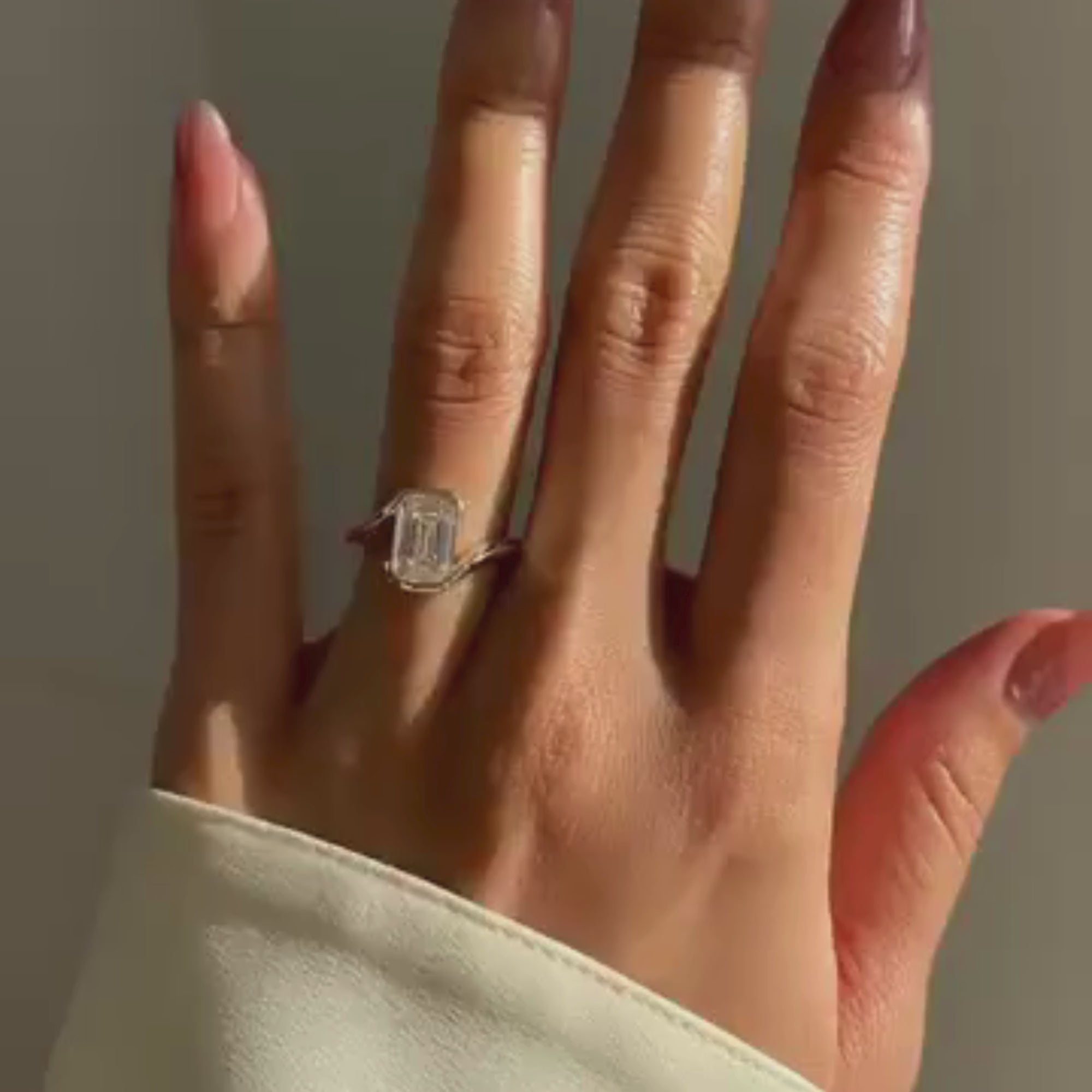 Emerald Moissanite Engagement Ring Bypass Half Bezel Wedding Ring