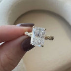 Tulip Set Radiant Cut Twisted Band Lab Grown Engagement Ring Hidden Halo Solid Gold Wedding Ring Anniversary Rings For Women