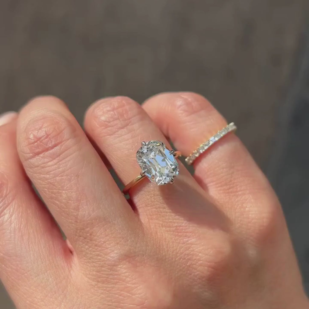 Old Mine Elongated Cushion Lab Grown Engagement Ring Gold Vintage Wedding Anniversary Ring
